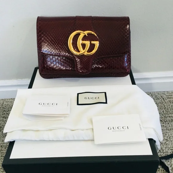 New Authentic Gucci Running Genuine Python Small Shoulder Bag Brown - Picture 5 of 14